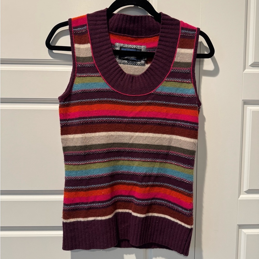 Vintage MEXX Lambswool Blend Colorful Striped Sweater Vest Womens Size Medium